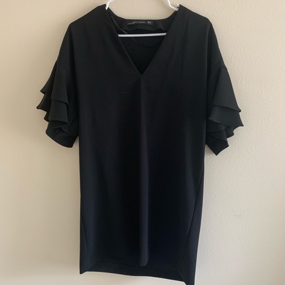 Black V-Neck Dress with Bell Sleeves